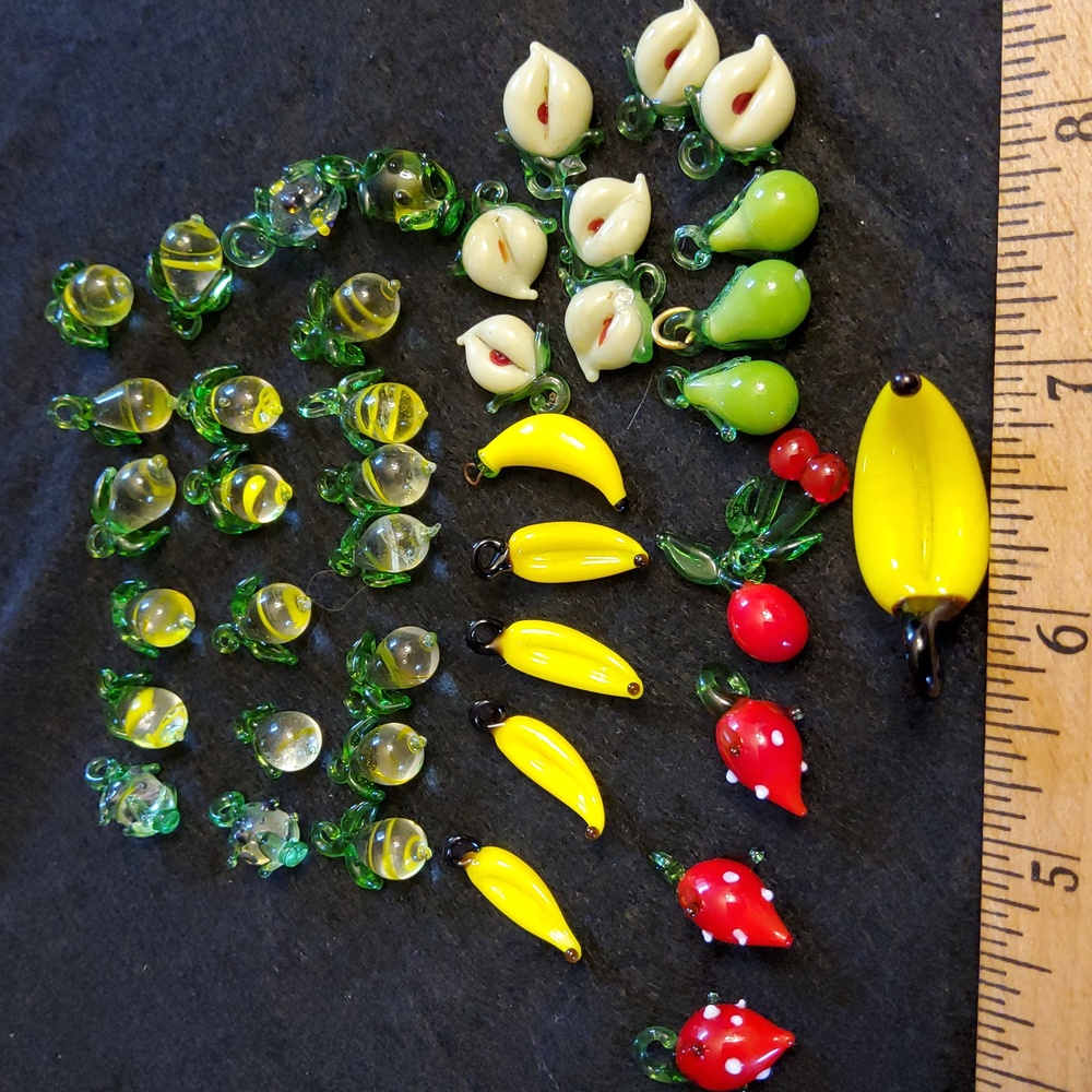 42 Glass Fruit Charms Bananas Cherry Pear Strawberry